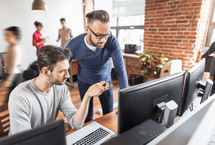 Support team helping client